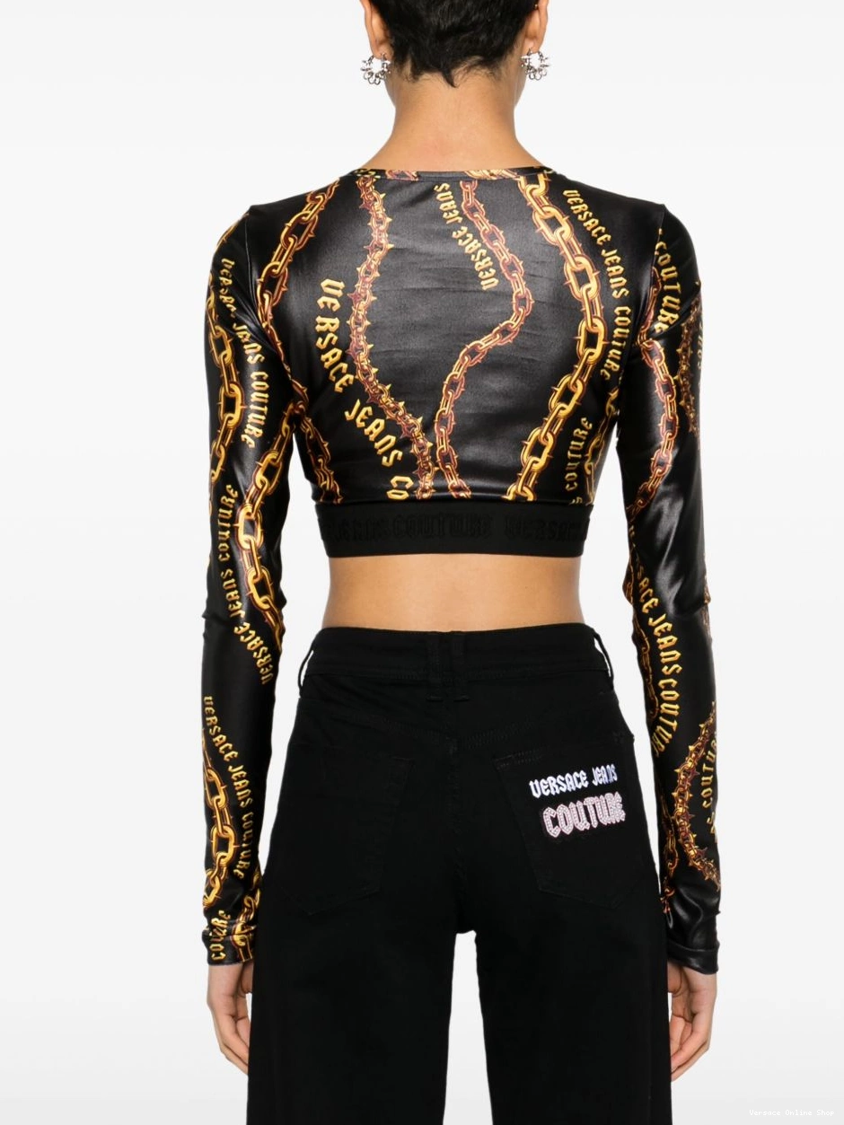 Cheap Versace Chain crop Jeans Women Couture Couture top 0814